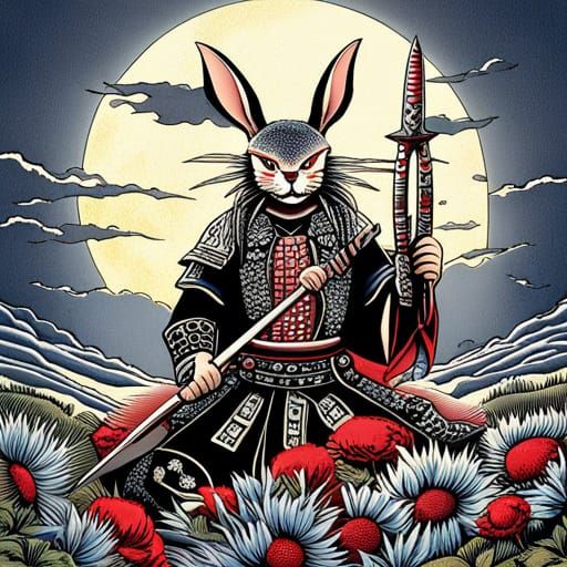 Midnight Blossom Black Hare Warrior - AI Generated Artwork - NightCafe ...