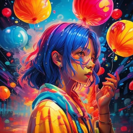 <lora:Magical:1.0> A girl in a world of cotton candy, holding a rock balloon, 4k, realistic