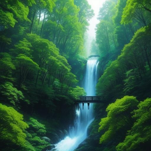 A stunning photograph of a fairy tale-like forest scene. Tow...