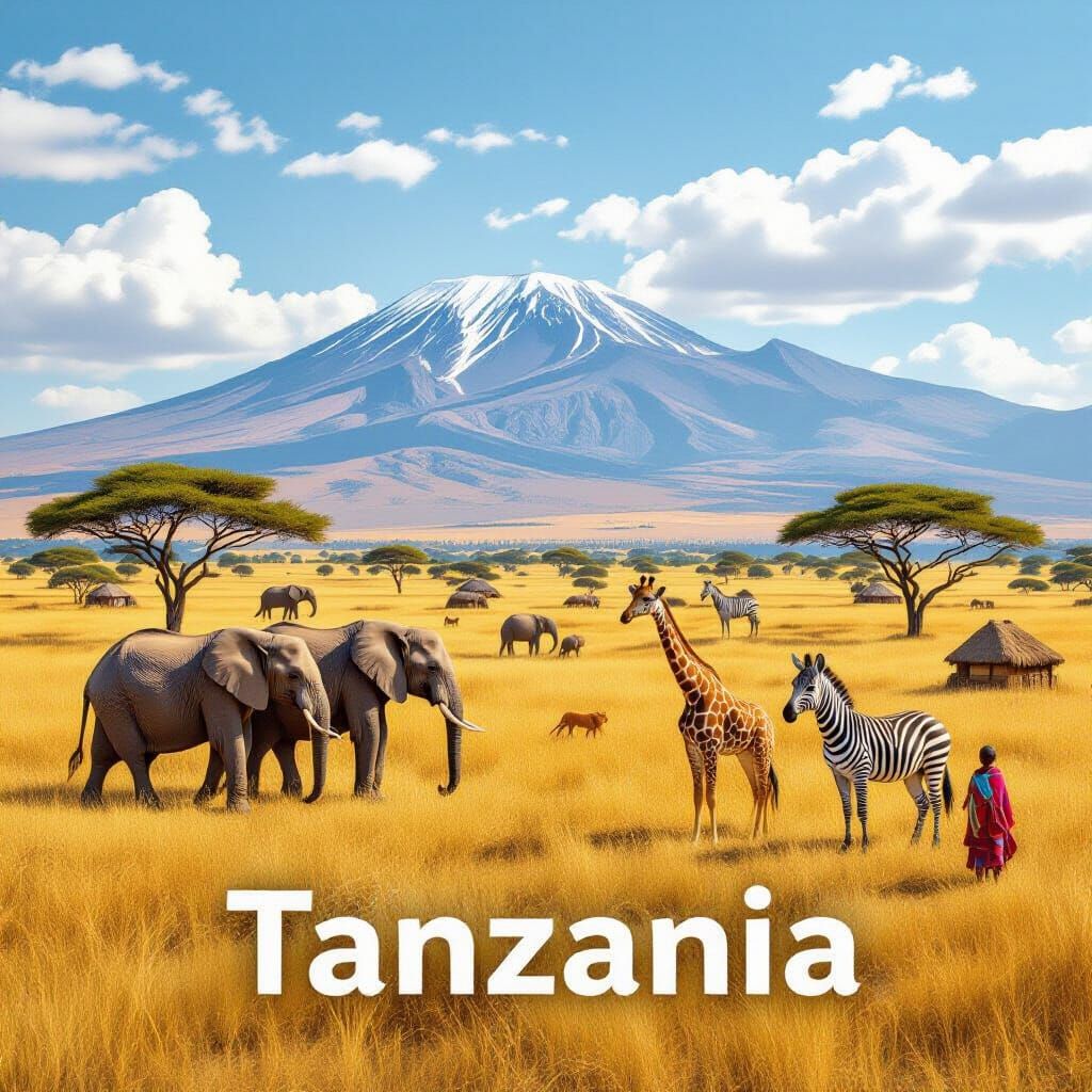 A realistic, travel-style sticker of Tanzania.