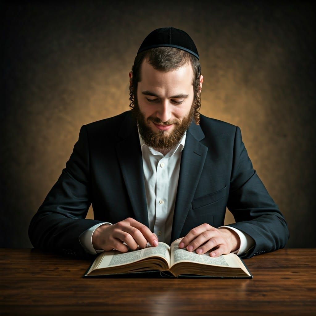 Hasidic Man Studies Holy Book in Rembrandt Style