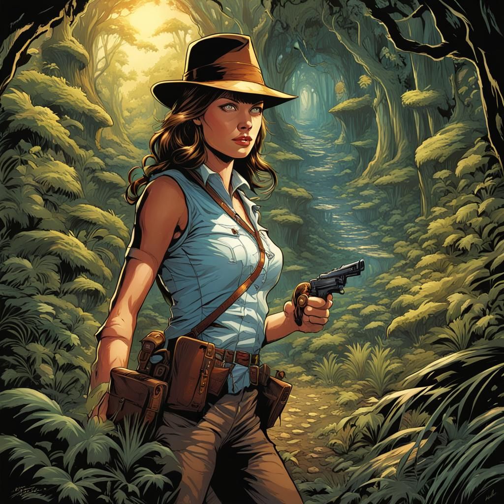 Female Indiana Jones in wonderland