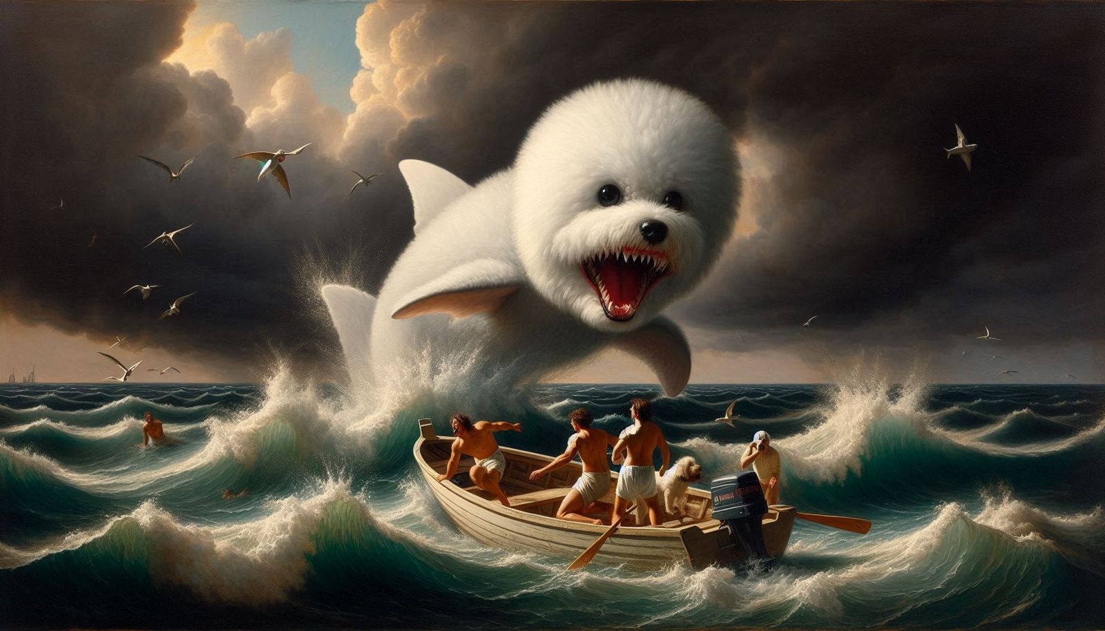 PAWS "See The Great White Bichon Shark bark and bite in theaters this Summer!"