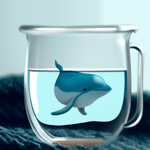 The worlds smallest whale swimming in a glass of water, digi...