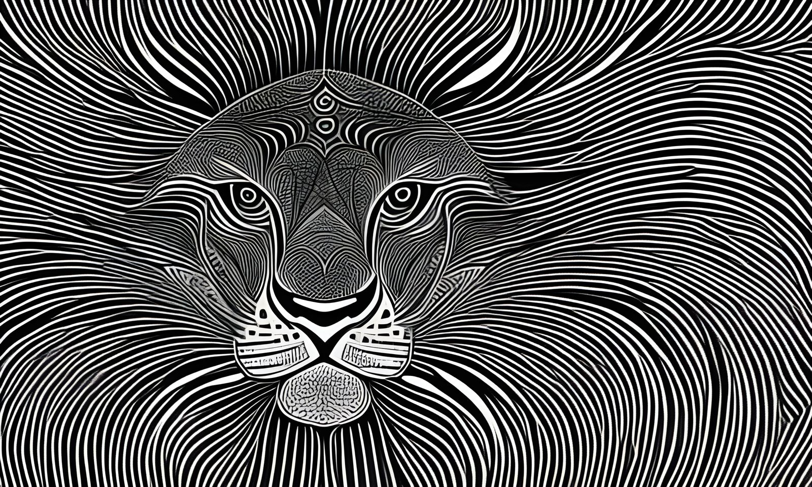 Lion abstract vector fractal, wave function, Zentangle (II)