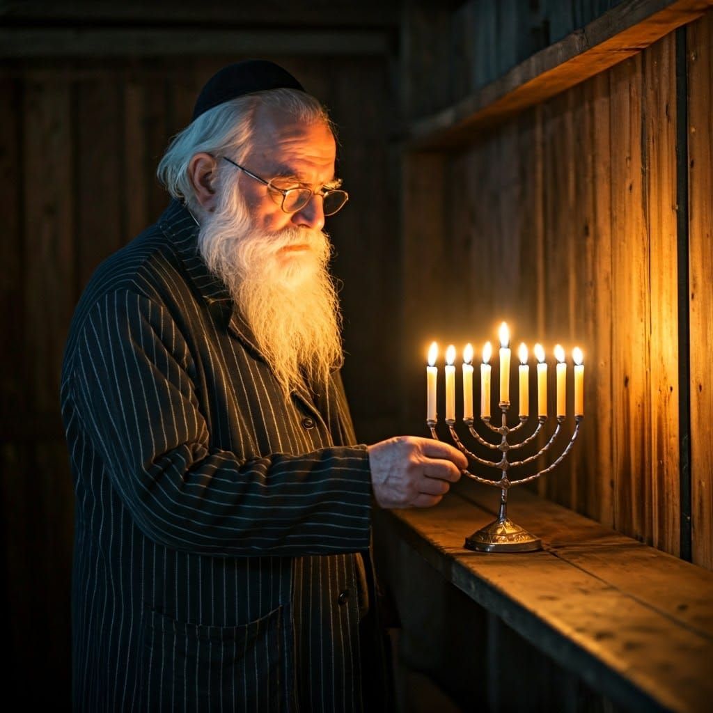 A Haredi Rabbi Lights the Hanukkah Candle in a Labor Camp Sh...