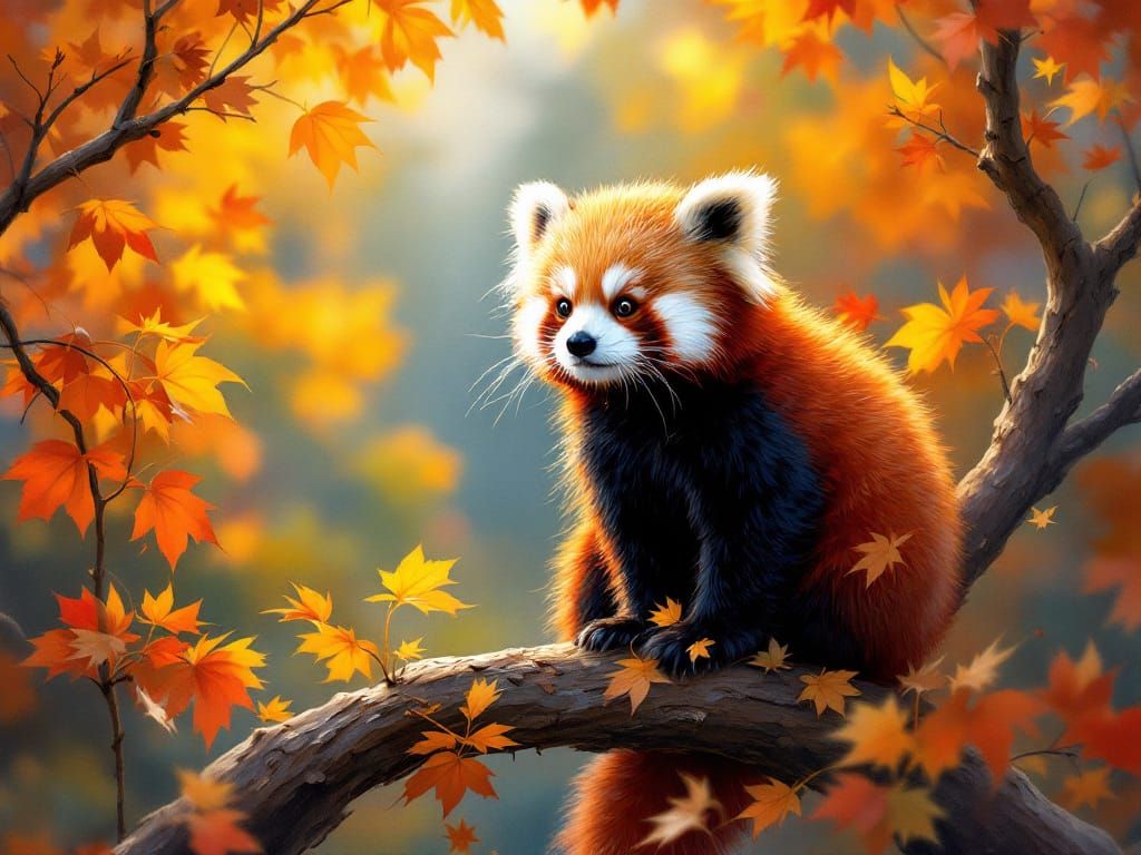 An adorable red panda sitting on a branch  by @Didier B