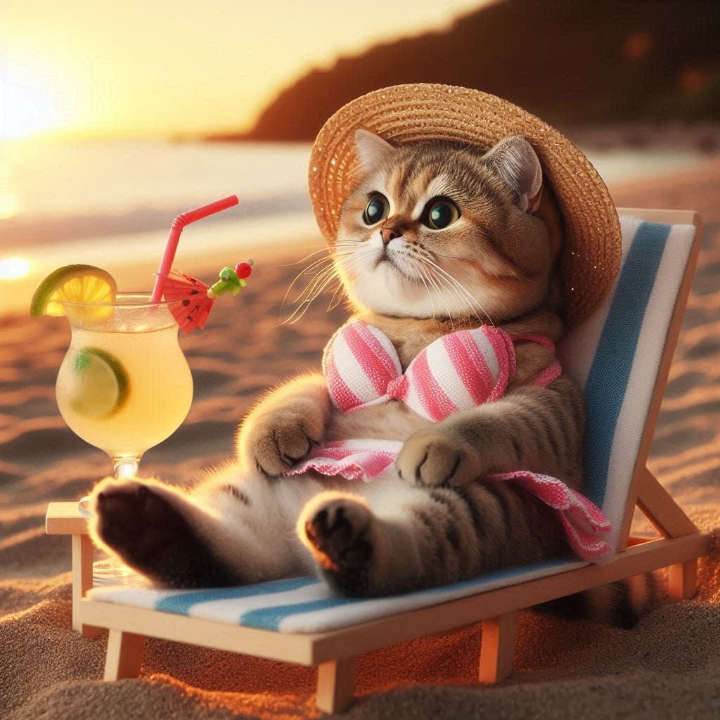 Sand cat Felis maragarita enjoys a margarita on the sand...