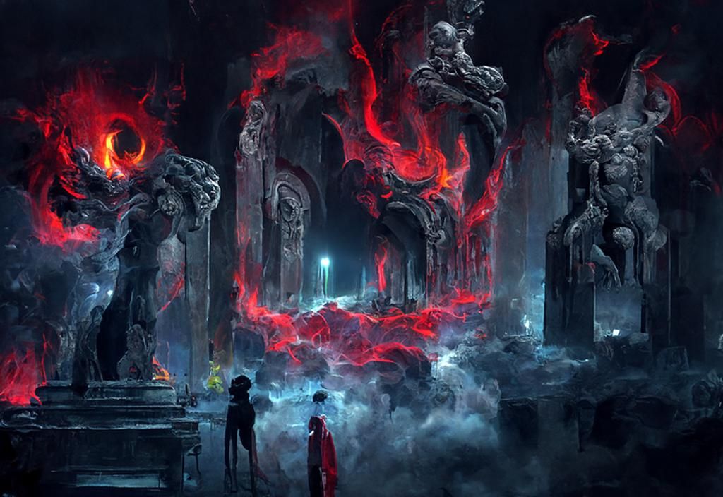 Greco-Roman Gates to Hell flanked by cyclops sculptures