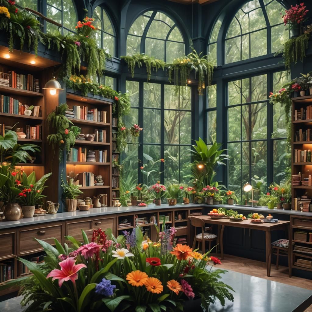 Luxury Library Kitchen with Rainforest View