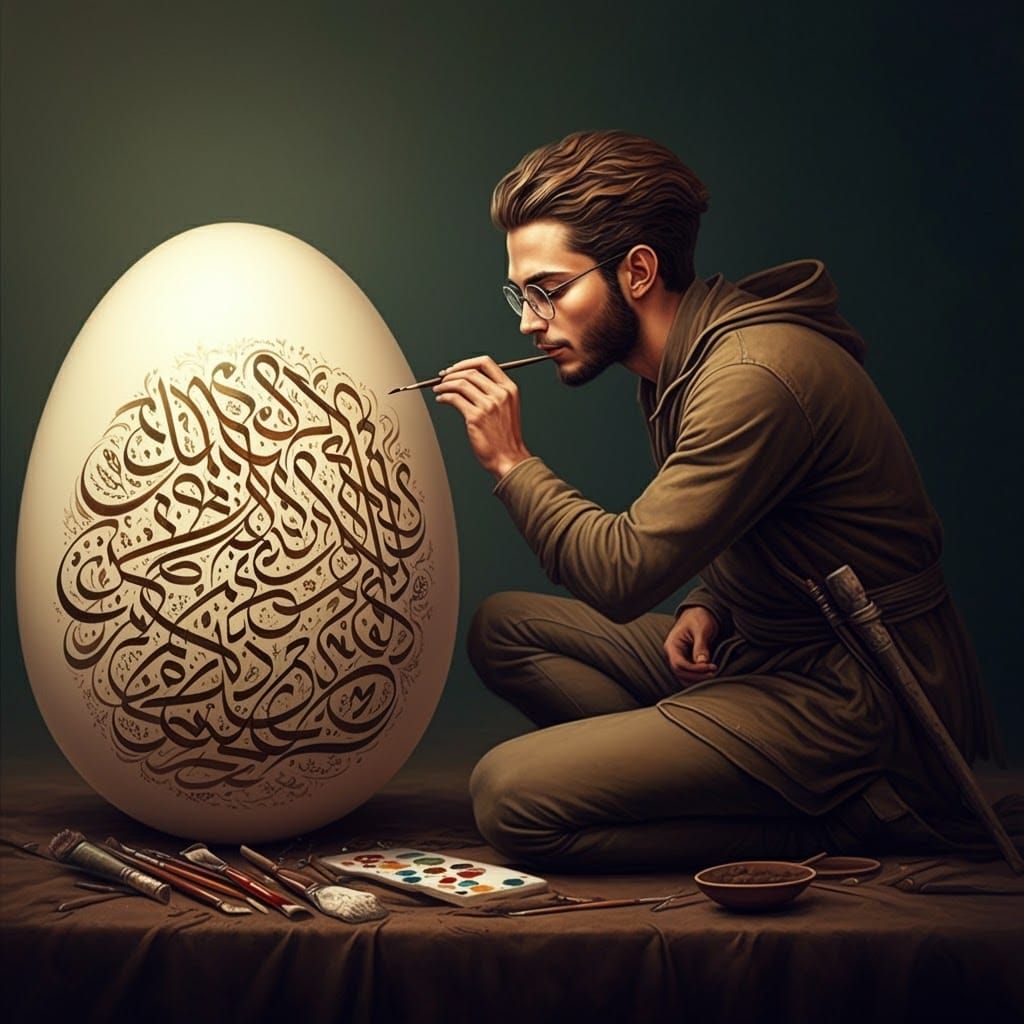 Calligraphy on a giant Egg  by @Omri_slam