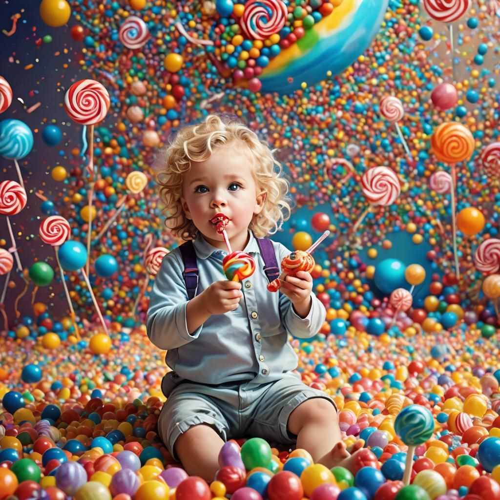 Boy in Candyland with Lollipop, Candy Art