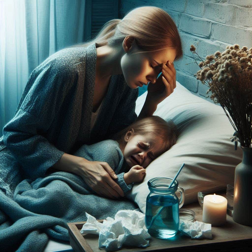 Mother by her sick child