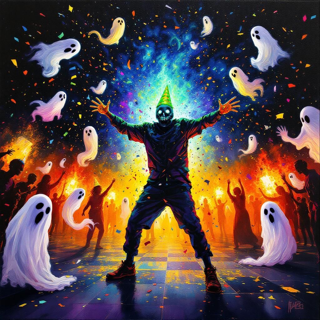 EPIC OIL PAINTING, SPECIAL FX, BLACKLIGHT ghostly confetti, ...
