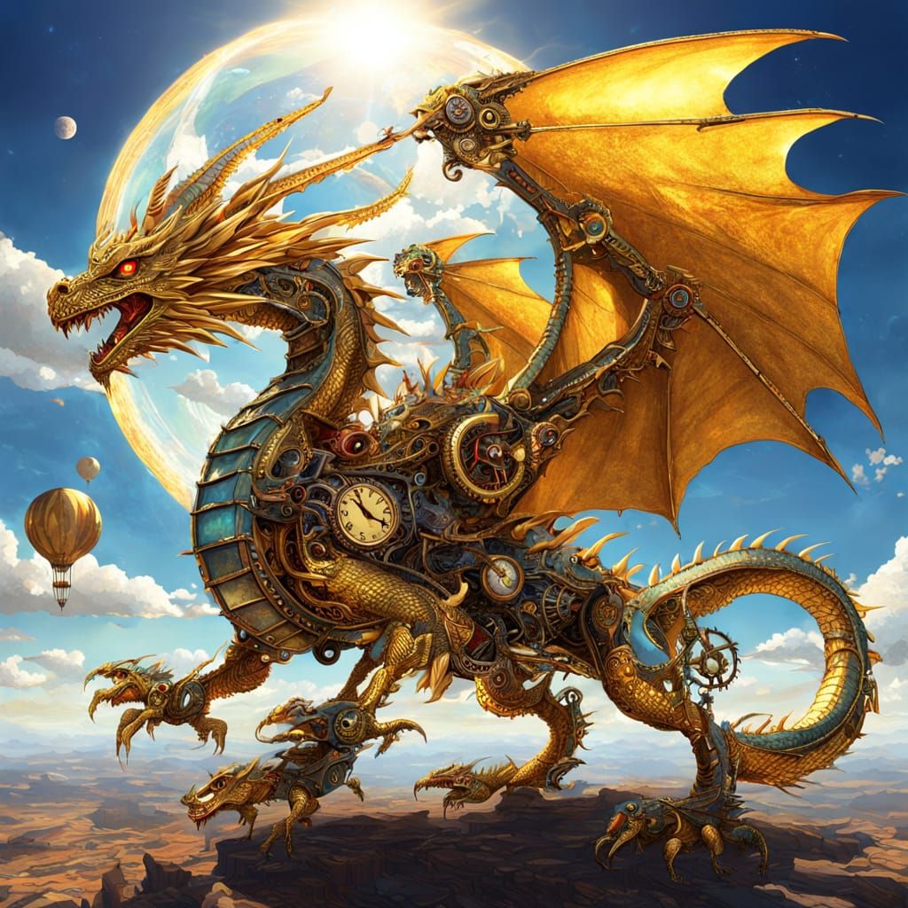 Majestic Golden Steampunk Dragon  by @SuzieQ