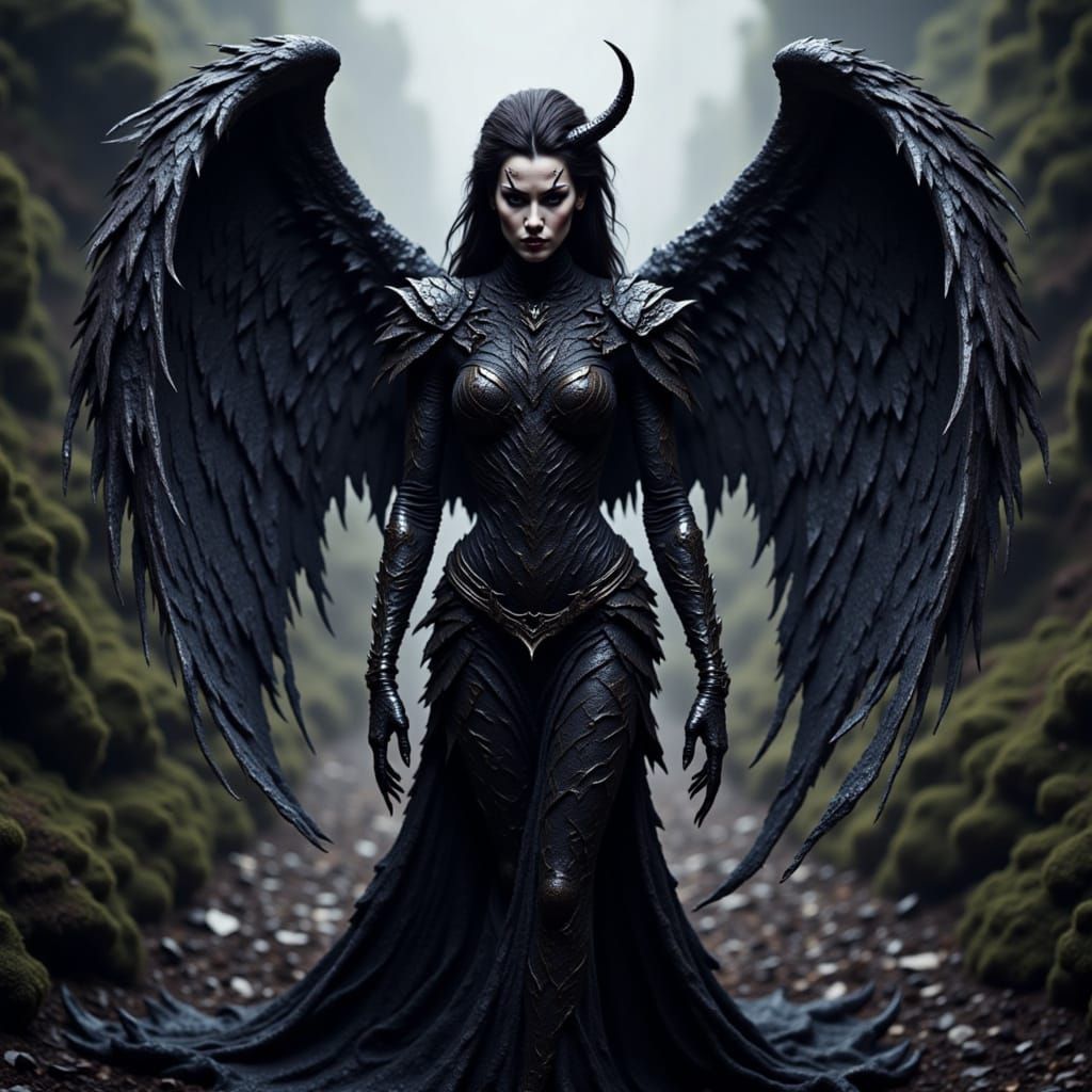 <lora:Screamo Flux Edition:1.0> <lora:Pieces:1.0> Dark Angel 