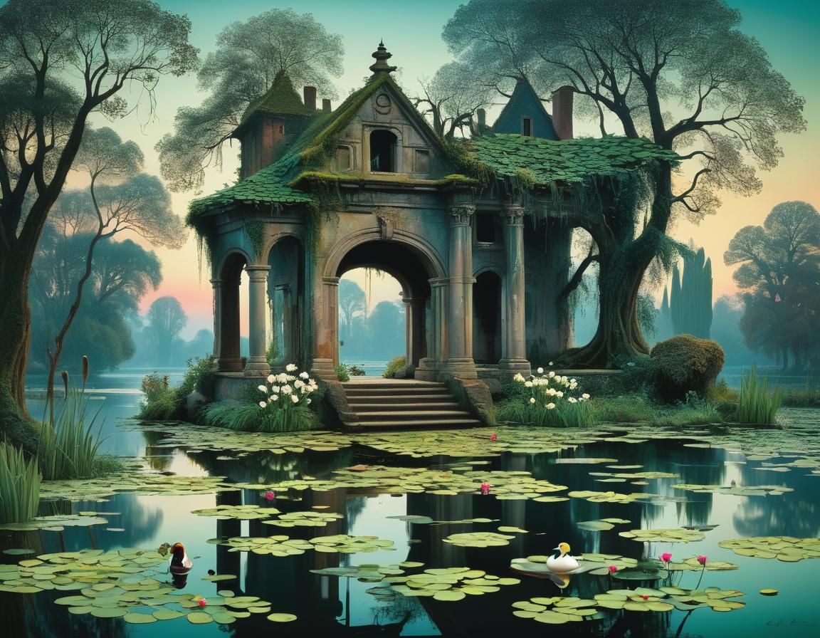 The ruins of the old manor house stand on the edge of a beau...