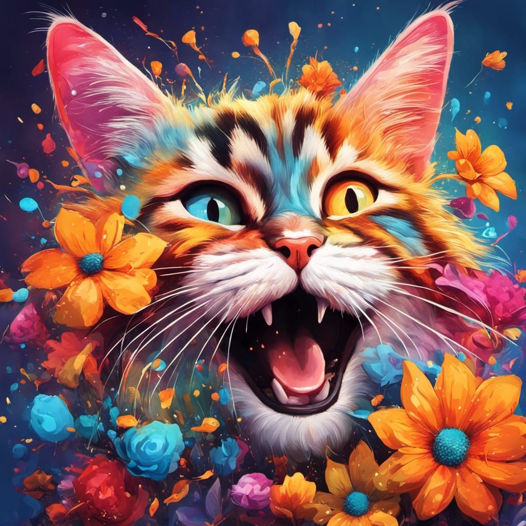 Halp! Thees flowers R stickin 2 mah fur  by @Tiny Pearl Cat