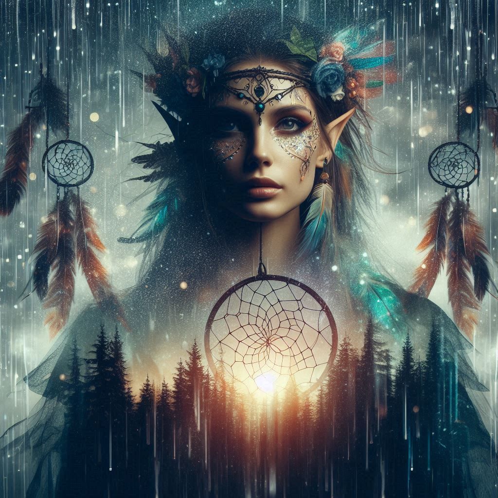 double exposure beautiful fantasy DALL-E 3 portrait landscape..