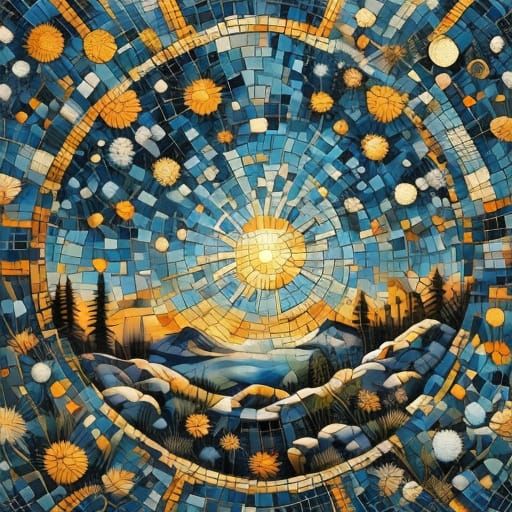 Arctic Bear Mosaic in Snowy Forest