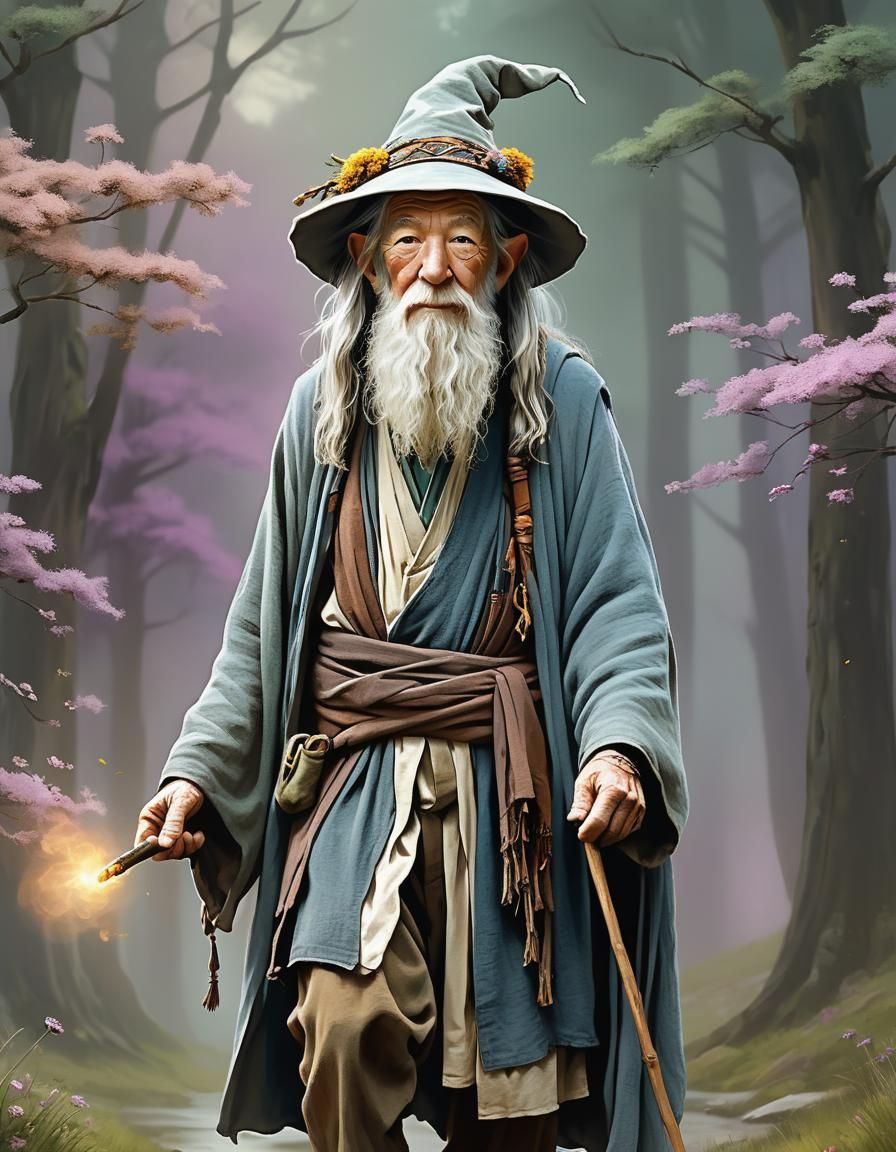 Gandalf wearing hippie style outfits :: digital art by Brian...