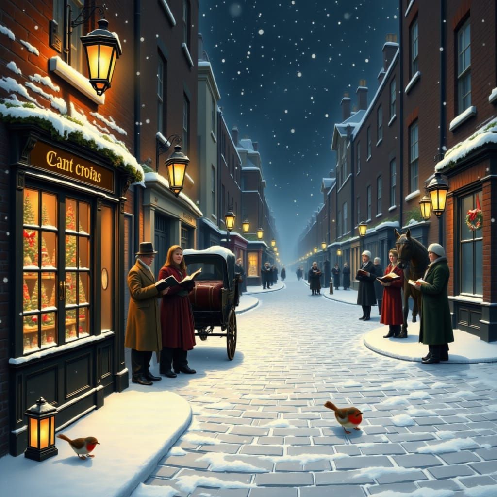 A mass of carol singers in the style of <lora:A Dickensian Xmas:1.5>