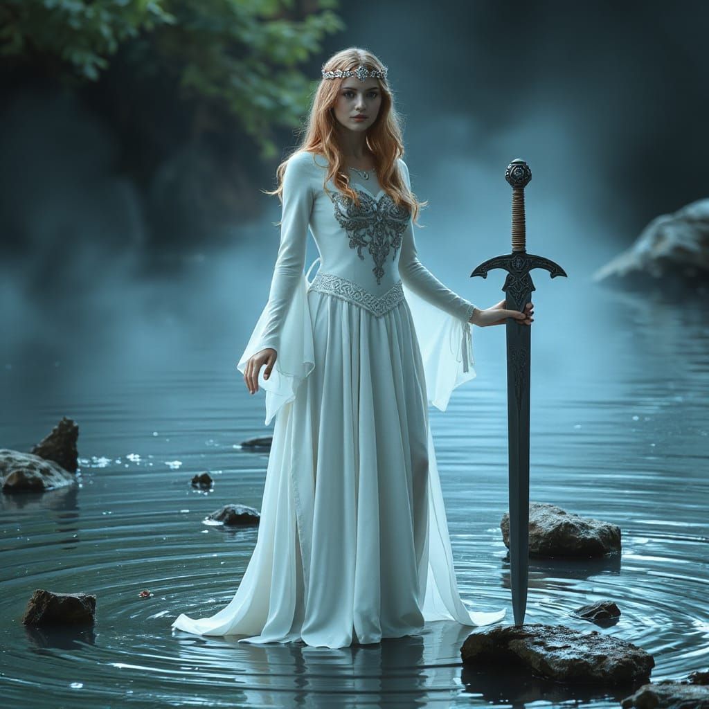 Woman with Excalibur in Dreamy Digital Art - AI Art