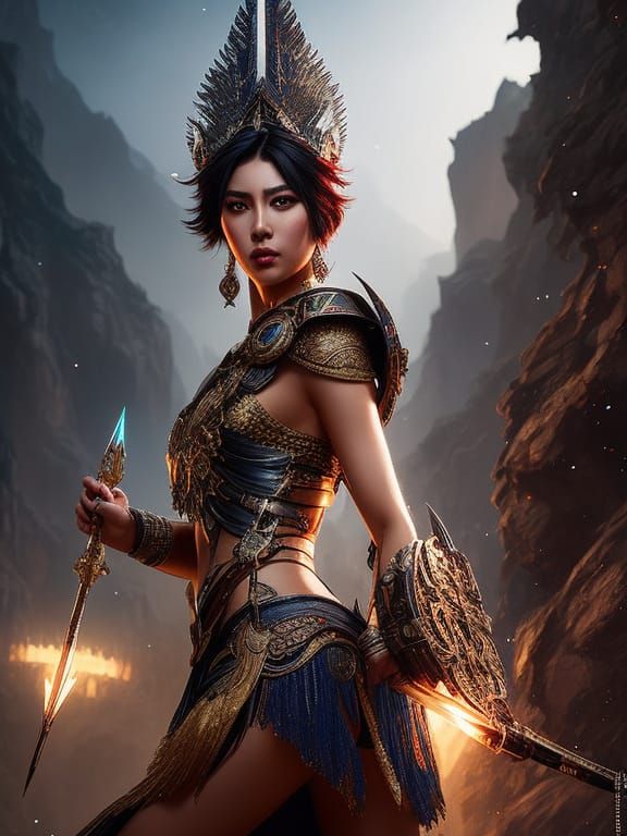 Artgerm, WLOP, Greg Rutkowski; Beautiful Tribal, Magical Gli...