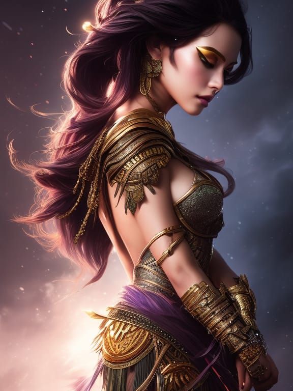 Artgerm, WLOP, Greg Rutkowski; Beautiful Tribal, Magical Gli...