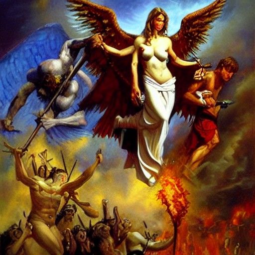 Heaven versus hell good and evil angels against demons