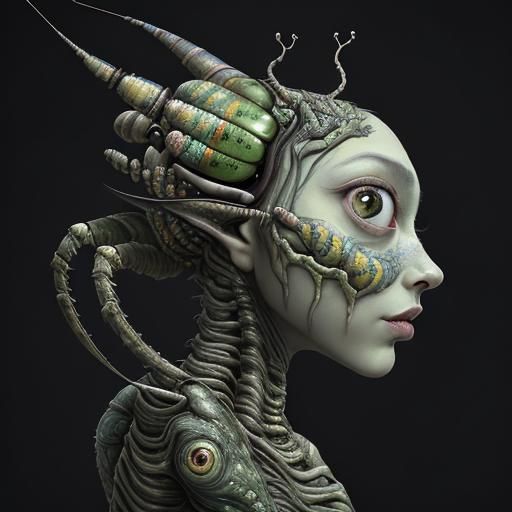 a painting of a bug sitting on top of a vegetable, a surrealist painting, by Android Jones, zbrush central contest winner, lowbrow, minion w...
