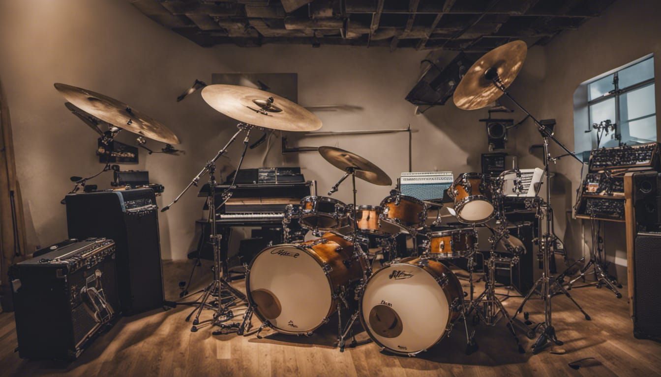 instruments flying around in the music studio