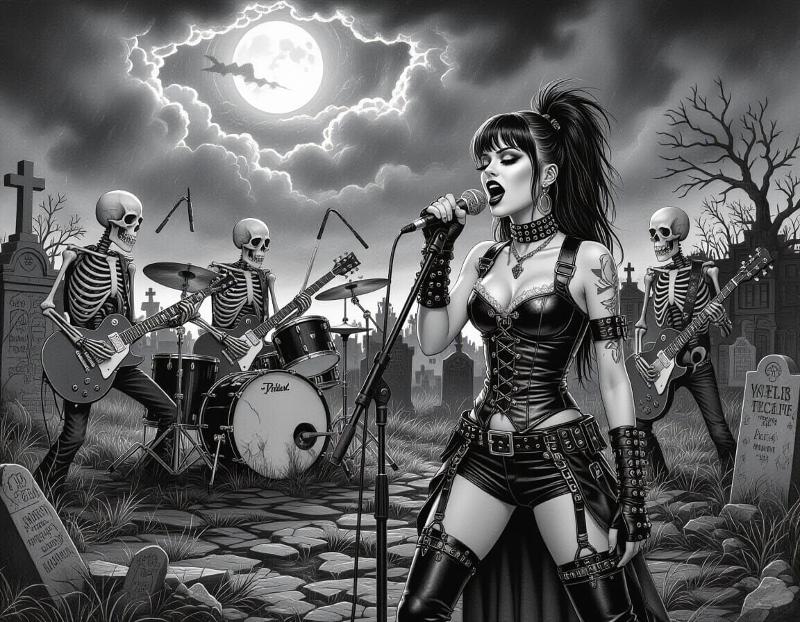 Punk Rock Skeletons Serenade Gothic Cemetery