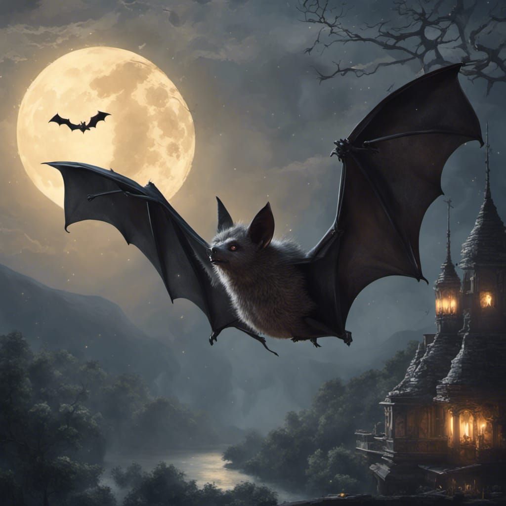 A beautiful bat flying under the moonlight dark fantasy beautiful ...