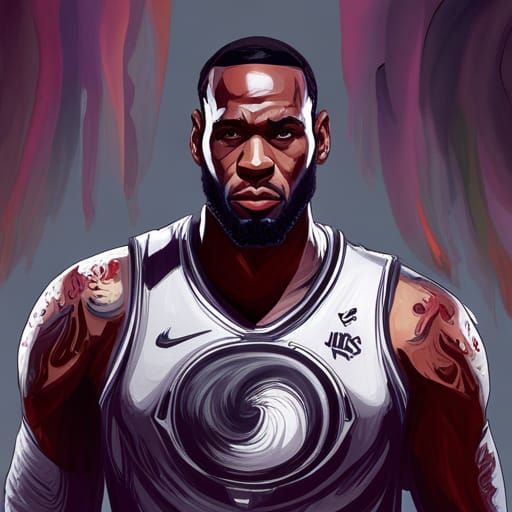 Lebron james as a the hells lord. head and shoulders portrai...