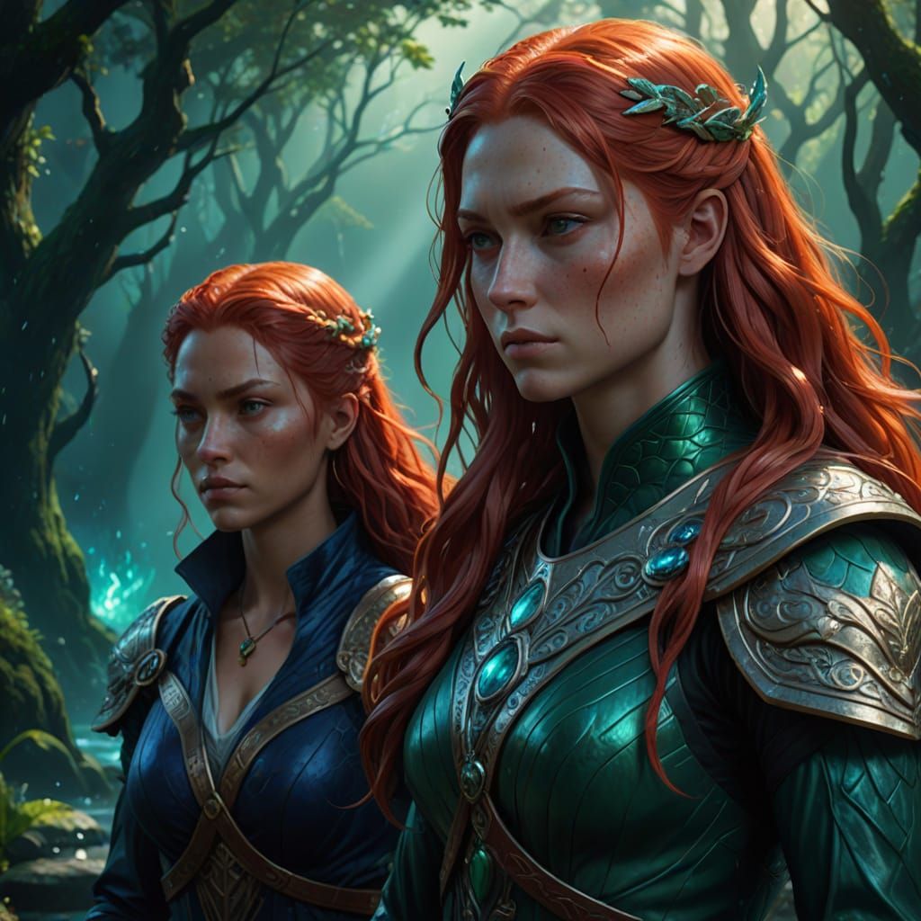 Fantasy Art: Woman With Red Hair Meets Undine