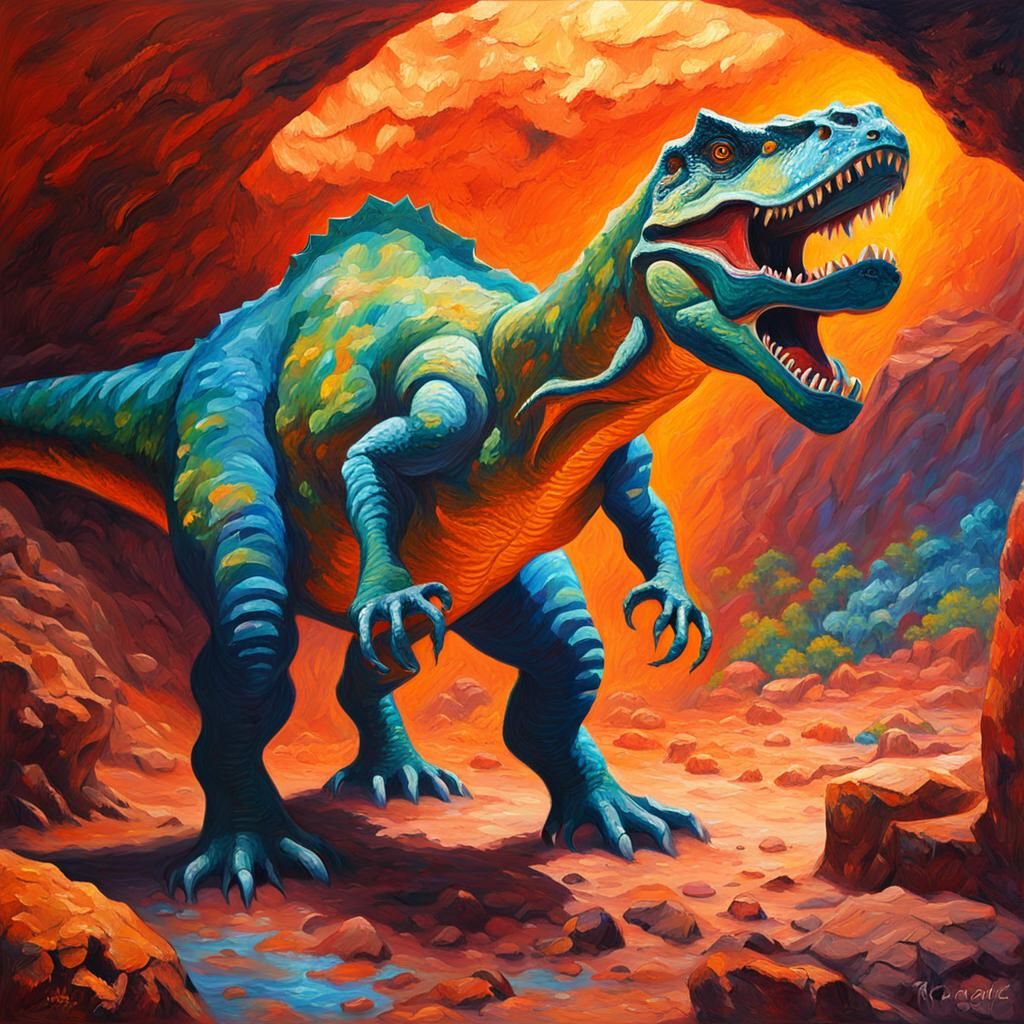 Giganotosaurus Dinosaur in Expressionist Oil Painting