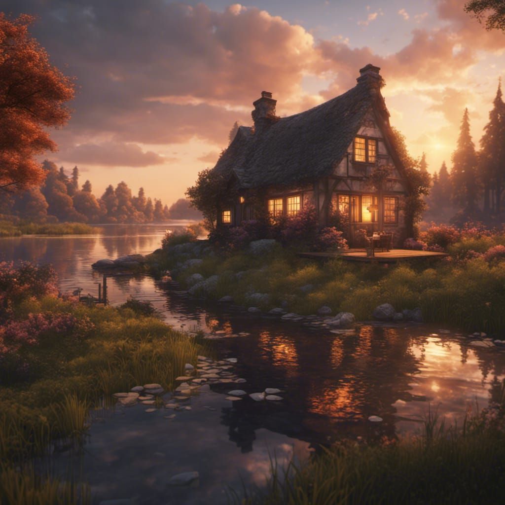 Sunset at a cottage by lake  by @Mikko