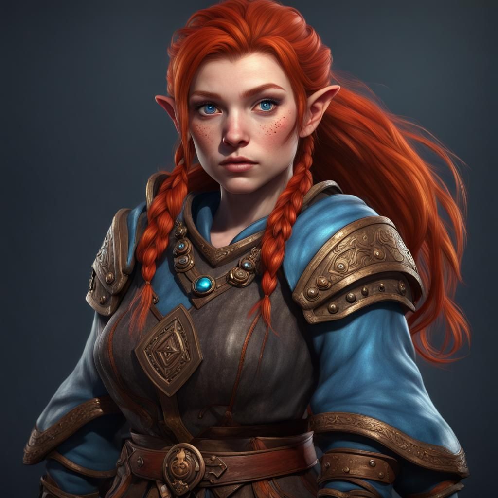 Small Dwarf Female Cleric Dungeons And Dragons Red Hair Blue Eyes Freckles Cute Ai 6516