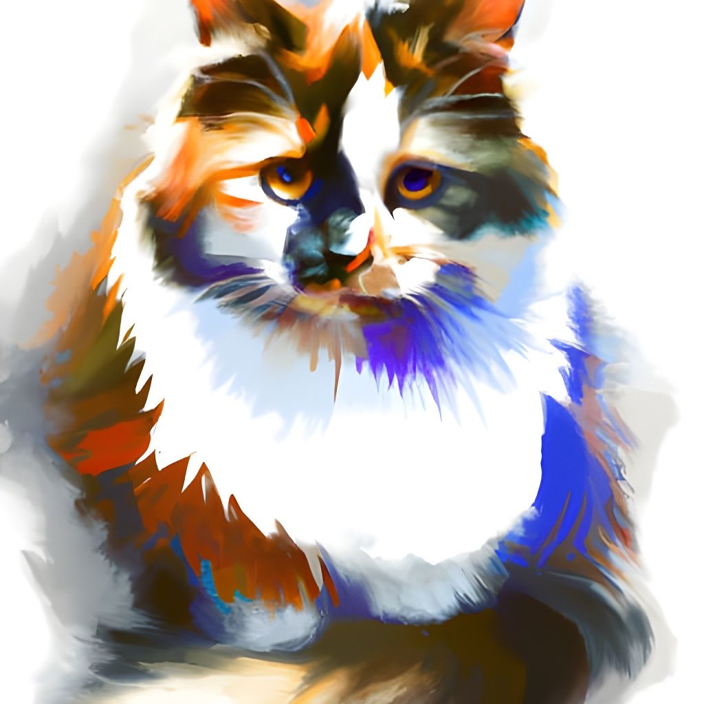 A calico cat in watercolour, deep color, watercolor, wet bru...