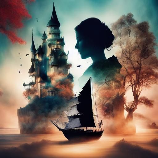 Double exposure portrait, Pirate, Ship, Storm, Ocean, Wave, <lora:ShadowBlend Portrait:1.0>