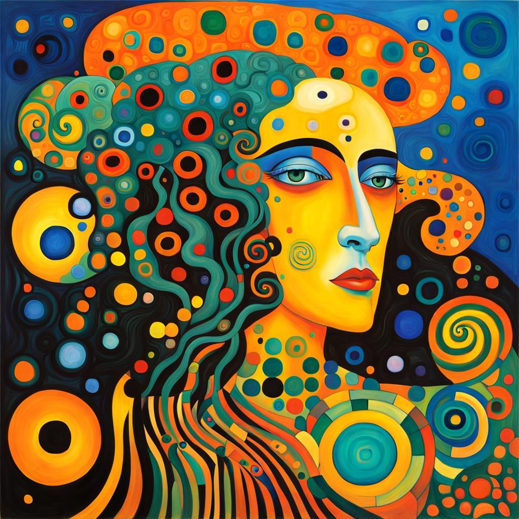 Medusa Gustav Klimt Kandinsky Miro Tim Burton analogous colo...