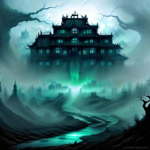 Grey Wolf Emerges from Ethereal Mist in Surreal Forest