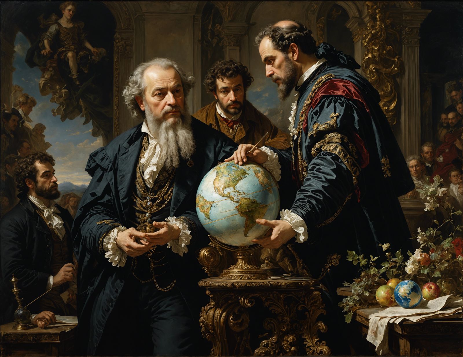 Leonardo da Vince explains to Lorenzo de'Medici that the earth is not flat