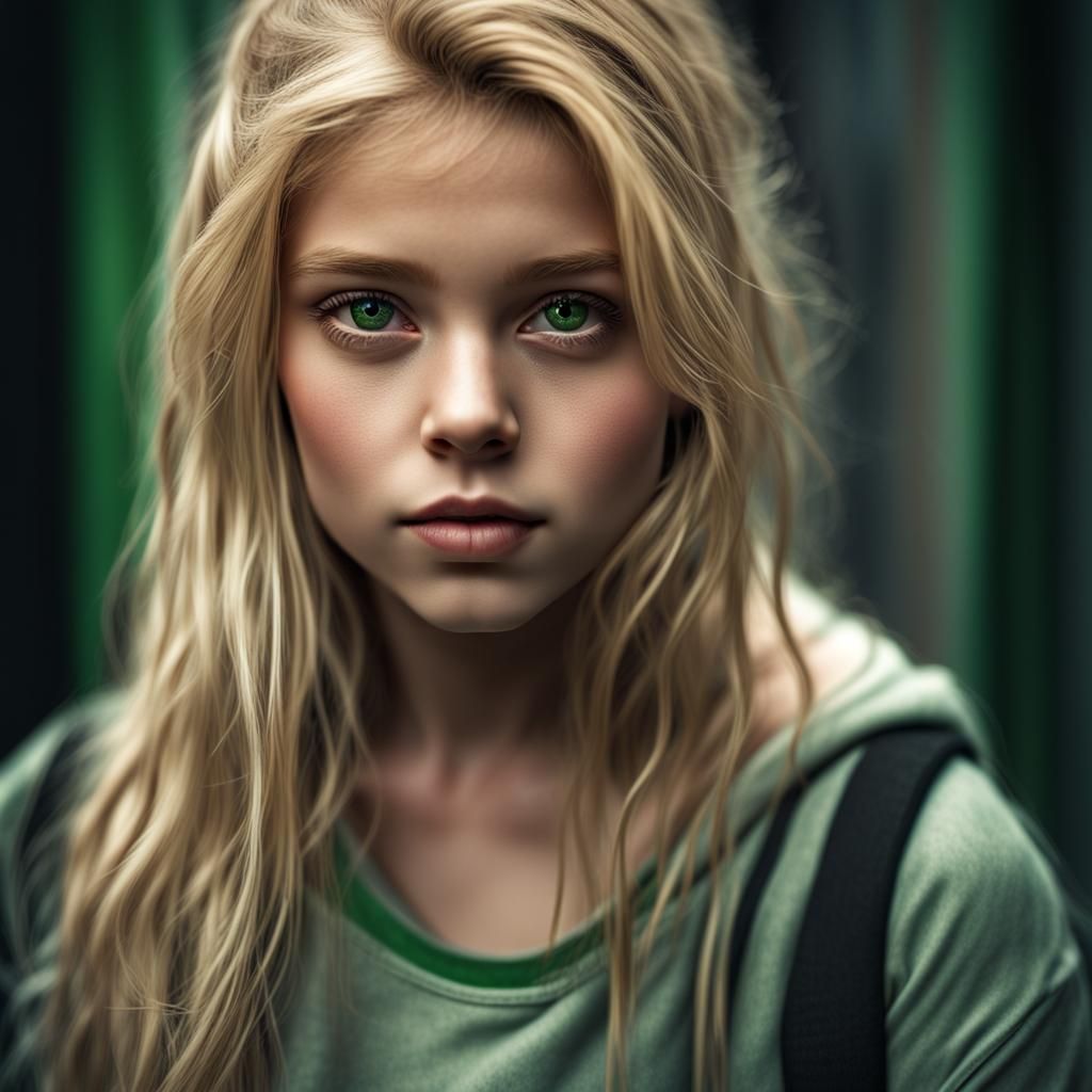 Girl with green eyed and blond hair