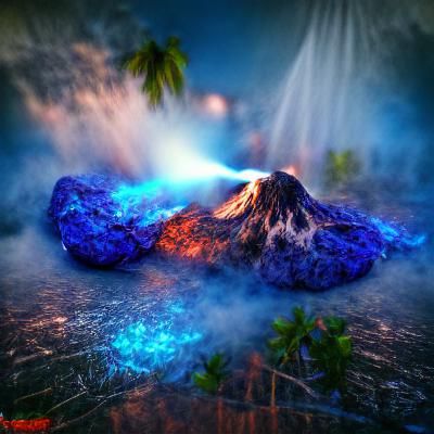 Magic volcano spewing glowing blue lava