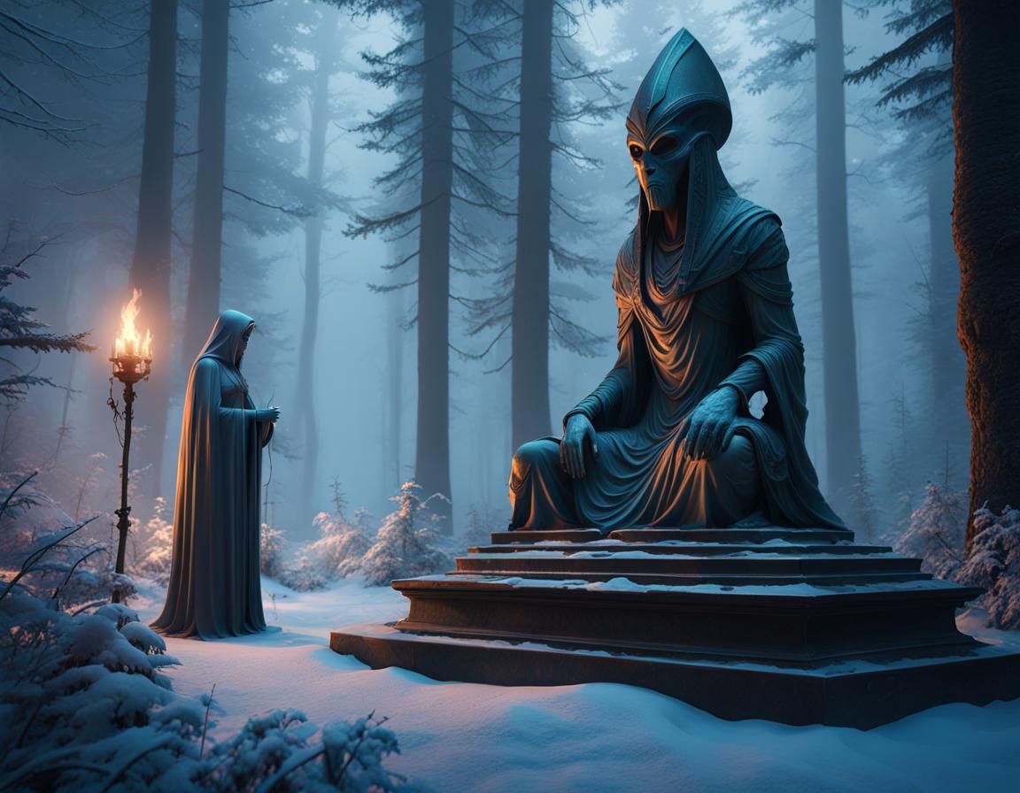 Eerie Ghost Figure in Forest, Dark Fantasy Art