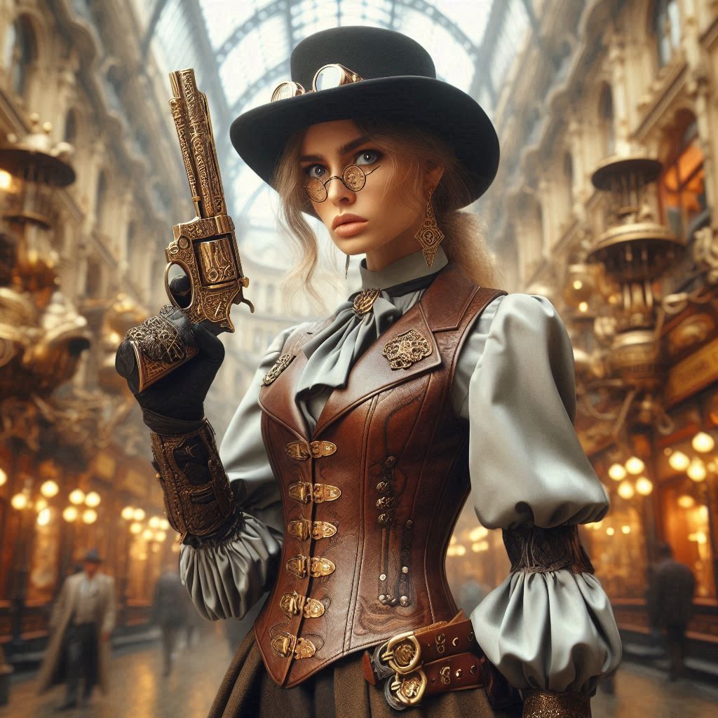 Steampunk gunslinger lady
