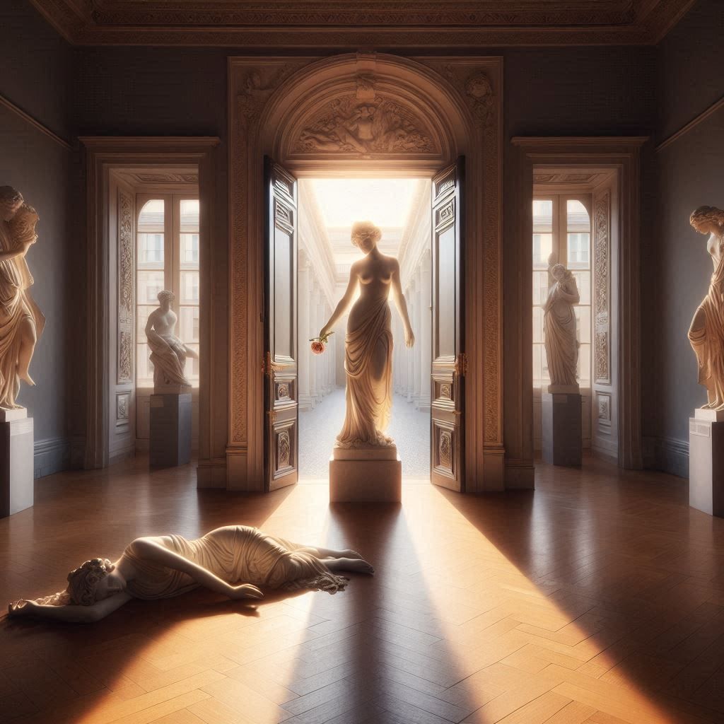 Marble statue with rose