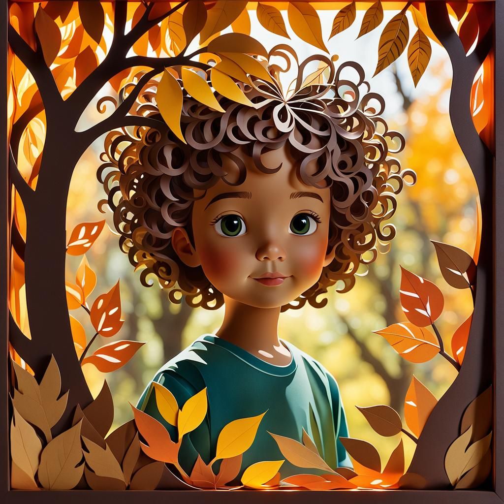 In the style of detailed paper-cut art, layered shadow boxes...